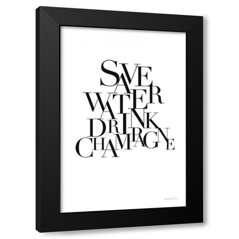 Save Water Drink Champagne Black Modern Wood Framed Art Print by Charro, Mercedes Lopez