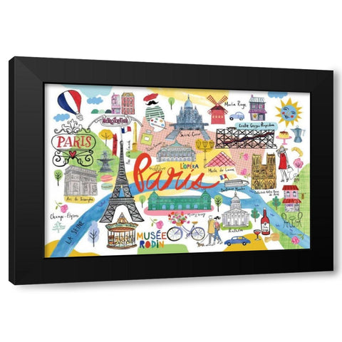 Paris Map Black Modern Wood Framed Art Print by Zaman, Farida