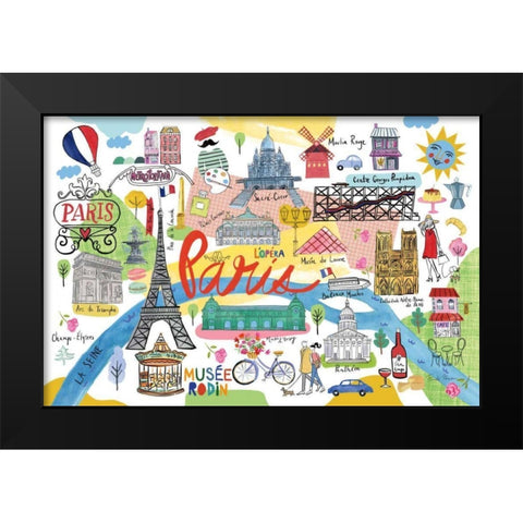 Paris Map Black Modern Wood Framed Art Print by Zaman, Farida