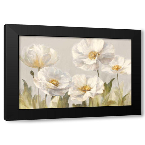 White Anemones Black Modern Wood Framed Art Print with Double Matting by Nai, Danhui