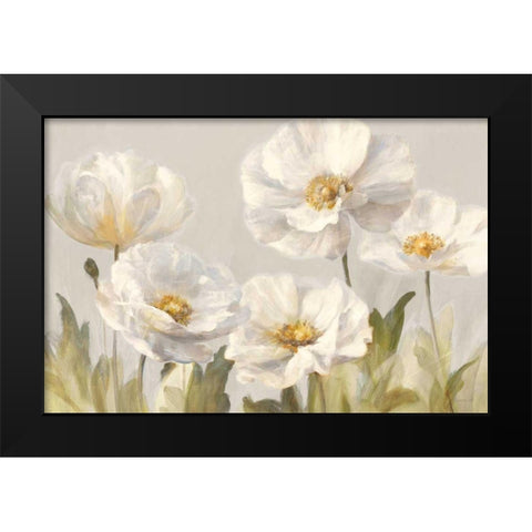 White Anemones Black Modern Wood Framed Art Print by Nai, Danhui