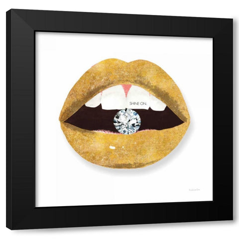Gold Lips II Black Modern Wood Framed Art Print with Double Matting by Charro, Mercedes Lopez