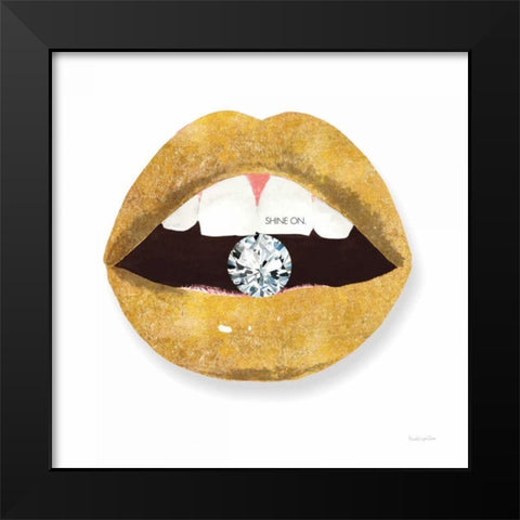 Gold Lips II Black Modern Wood Framed Art Print by Charro, Mercedes Lopez