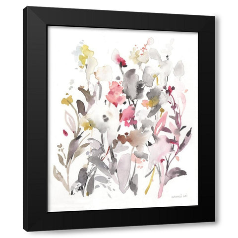 Breezy Florals I Black Modern Wood Framed Art Print with Double Matting by Nai, Danhui