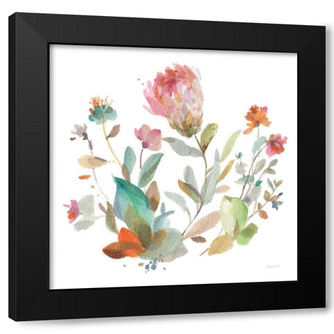 Circle Full of Flowers II Black Modern Wood Framed Art Print with Double Matting by Nai, Danhui