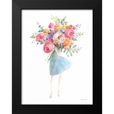 Bursting with Flowers Black Modern Wood Framed Art Print by Nai, Danhui