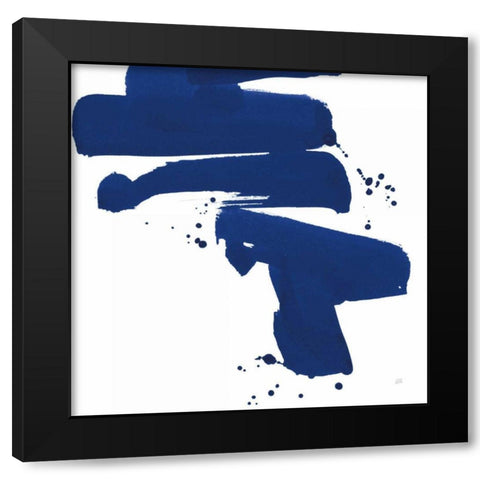 Cobalt Ink Drops IV Black Modern Wood Framed Art Print with Double Matting by Paschke, Chris