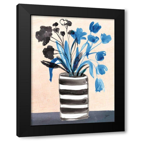 Blue Blooms Black Modern Wood Framed Art Print with Double Matting by Panganiban, Karyn