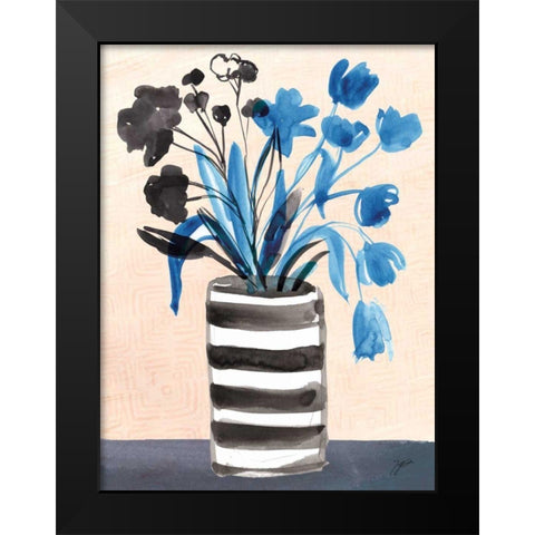 Blue Blooms Black Modern Wood Framed Art Print by Panganiban, Karyn