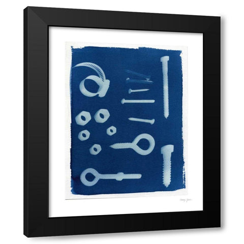 Cyanotype Tools IX Black Modern Wood Framed Art Print with Double Matting by Green, Nancy