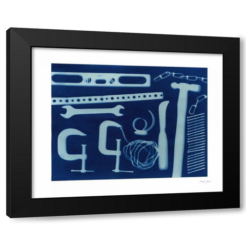 Cyanotype Tools XVII Black Modern Wood Framed Art Print with Double Matting by Green, Nancy
