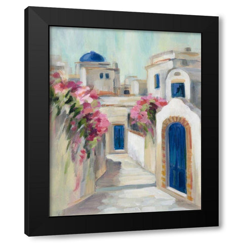 Santorini Street I Black Modern Wood Framed Art Print by Vassileva, Silvia