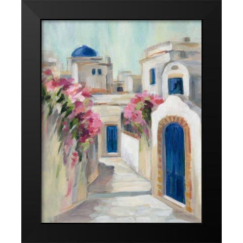 Santorini Street I Black Modern Wood Framed Art Print by Vassileva, Silvia