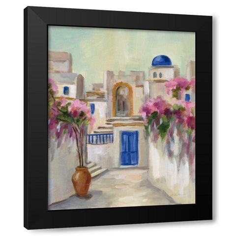 Santorini Street II Black Modern Wood Framed Art Print by Vassileva, Silvia