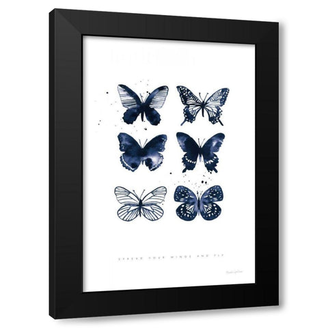 Six Inky Butterflies Blue Black Modern Wood Framed Art Print with Double Matting by Charro, Mercedes Lopez