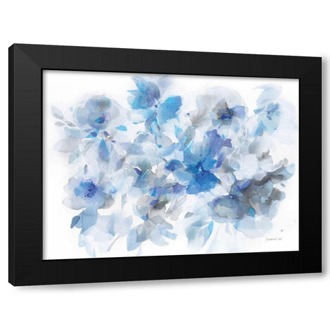 Floral Abstraction Black Modern Wood Framed Art Print by Nai, Danhui