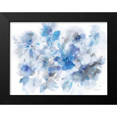 Floral Abstraction Black Modern Wood Framed Art Print by Nai, Danhui