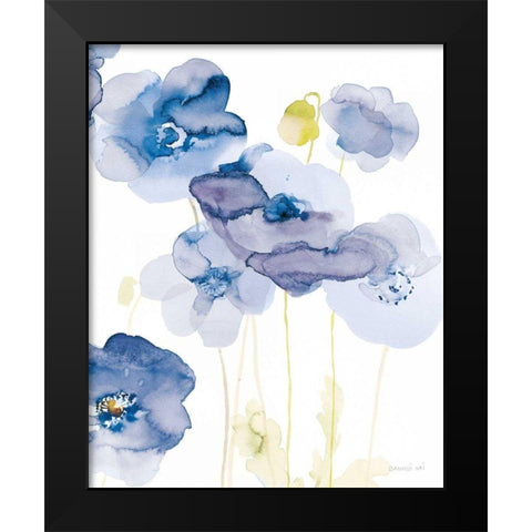 Delicate Poppies II Blue Black Modern Wood Framed Art Print by Nai, Danhui