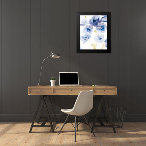 Delicate Poppies III Blue Black Modern Wood Framed Art Print by Nai, Danhui