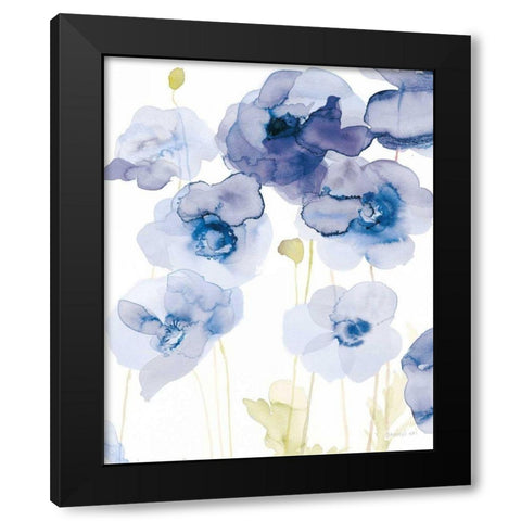 Delicate Poppies III Blue Black Modern Wood Framed Art Print with Double Matting by Nai, Danhui