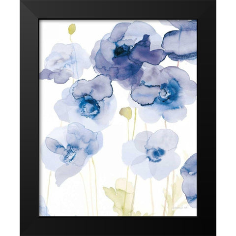 Delicate Poppies III Blue Black Modern Wood Framed Art Print by Nai, Danhui