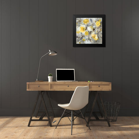 Floral Uplift Yellow Gray Black Modern Wood Framed Art Print by Nai, Danhui