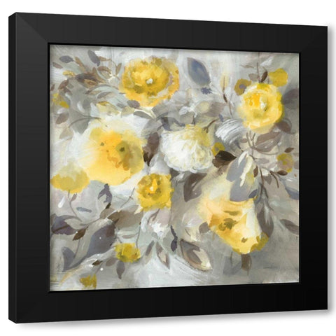 Floral Uplift Yellow Gray Black Modern Wood Framed Art Print with Double Matting by Nai, Danhui