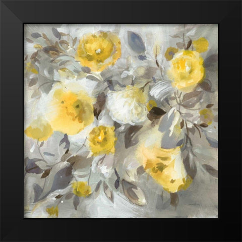 Floral Uplift Yellow Gray Black Modern Wood Framed Art Print by Nai, Danhui