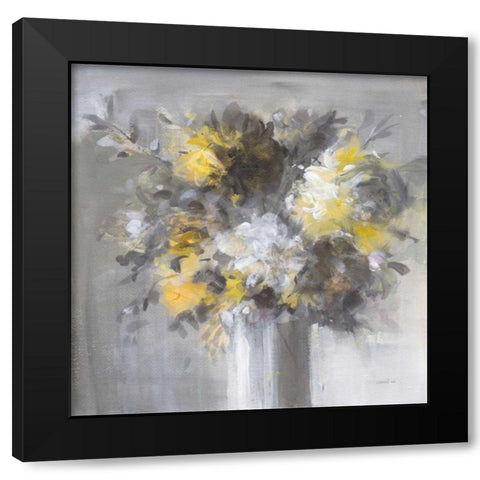 Weekend Bouquet Yellow Gray Black Modern Wood Framed Art Print by Nai, Danhui