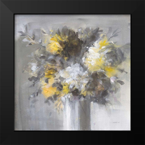 Weekend Bouquet Yellow Gray Black Modern Wood Framed Art Print by Nai, Danhui