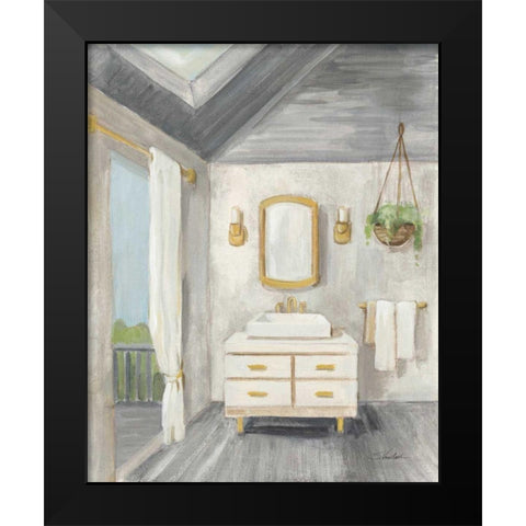 Attic Bathroom I Gray Wood Black Modern Wood Framed Art Print by Vassileva, Silvia