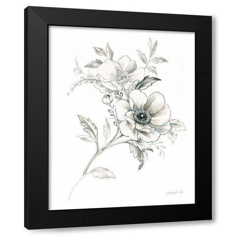 Sketchbook Garden VII BW Black Modern Wood Framed Art Print with Double Matting by Nai, Danhui