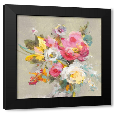 Windblown Blooms II Yellow Gray Black Modern Wood Framed Art Print with Double Matting by Nai, Danhui