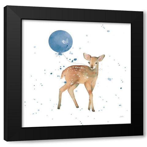 Festive Fawn Blue Sq Black Modern Wood Framed Art Print with Double Matting by Pete, Katrina
