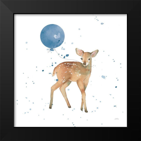 Festive Fawn Blue Sq Black Modern Wood Framed Art Print by Pete, Katrina