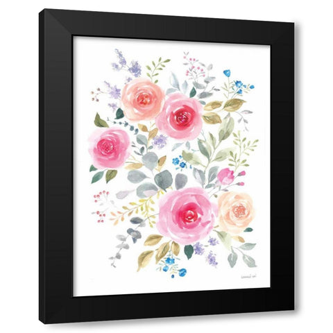 Lush Roses I Black Modern Wood Framed Art Print with Double Matting by Nai, Danhui