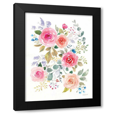 Lush Roses II Black Modern Wood Framed Art Print with Double Matting by Nai, Danhui