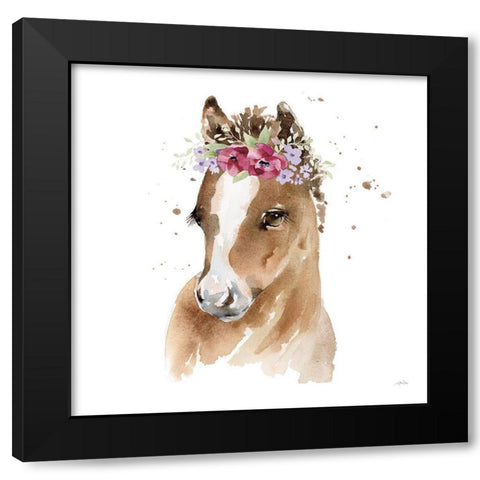Floral Pony Pink Sq Black Modern Wood Framed Art Print with Double Matting by Pete, Katrina