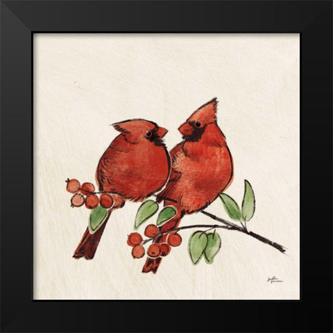 Christmas Lovebirds IX No Gold Black Modern Wood Framed Art Print by Penner, Janelle