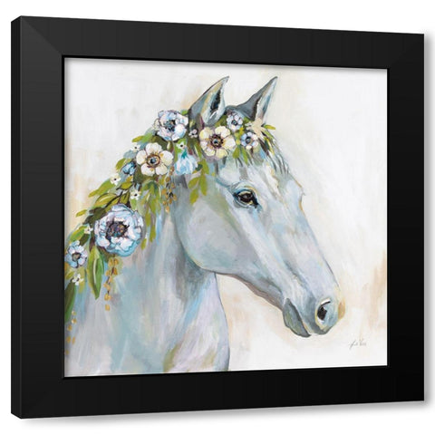 Lovely I Blue Flowers Black Modern Wood Framed Art Print with Double Matting by Vertentes, Jeanette