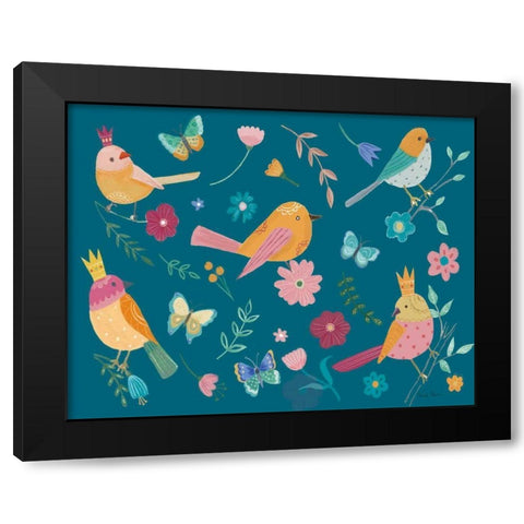 Royal Birds I Blue Black Modern Wood Framed Art Print with Double Matting by Zaman, Farida