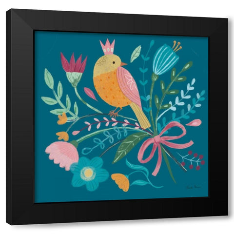 Royal Birds IV Blue Black Modern Wood Framed Art Print with Double Matting by Zaman, Farida