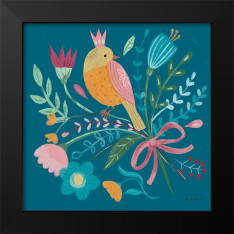 Royal Birds IV Blue Black Modern Wood Framed Art Print by Zaman, Farida