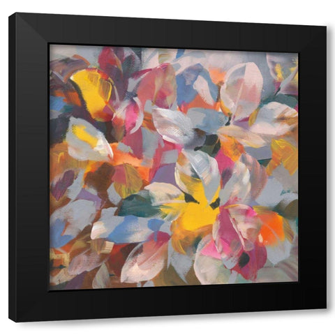 Confetti Leaves Black Modern Wood Framed Art Print by Nai, Danhui