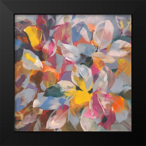 Confetti Leaves Black Modern Wood Framed Art Print by Nai, Danhui