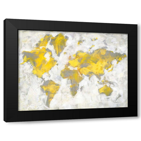 World Map Yellow Gray Black Modern Wood Framed Art Print by Nai, Danhui