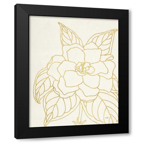 Gold Gardenia Line Drawing Crop Black Modern Wood Framed Art Print by Hershey, Moira