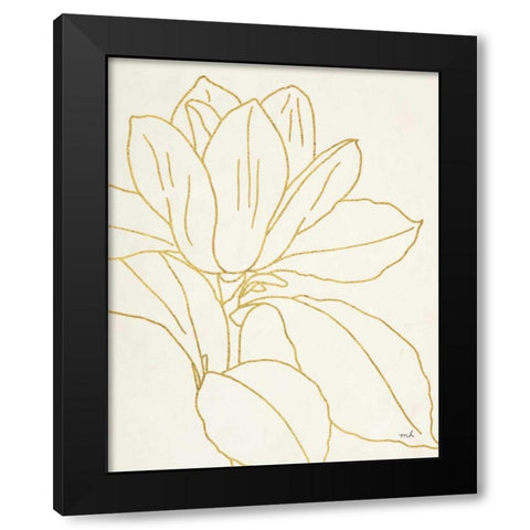 Gold Magnolia Line Drawing v2 Crop Black Modern Wood Framed Art Print by Hershey, Moira