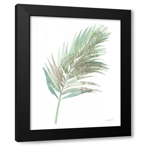 Boho Tropical Leaf III Green Black Modern Wood Framed Art Print by Nai, Danhui