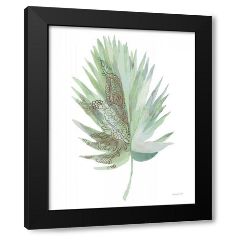 Boho Tropical Leaf IV Green Black Modern Wood Framed Art Print with Double Matting by Nai, Danhui